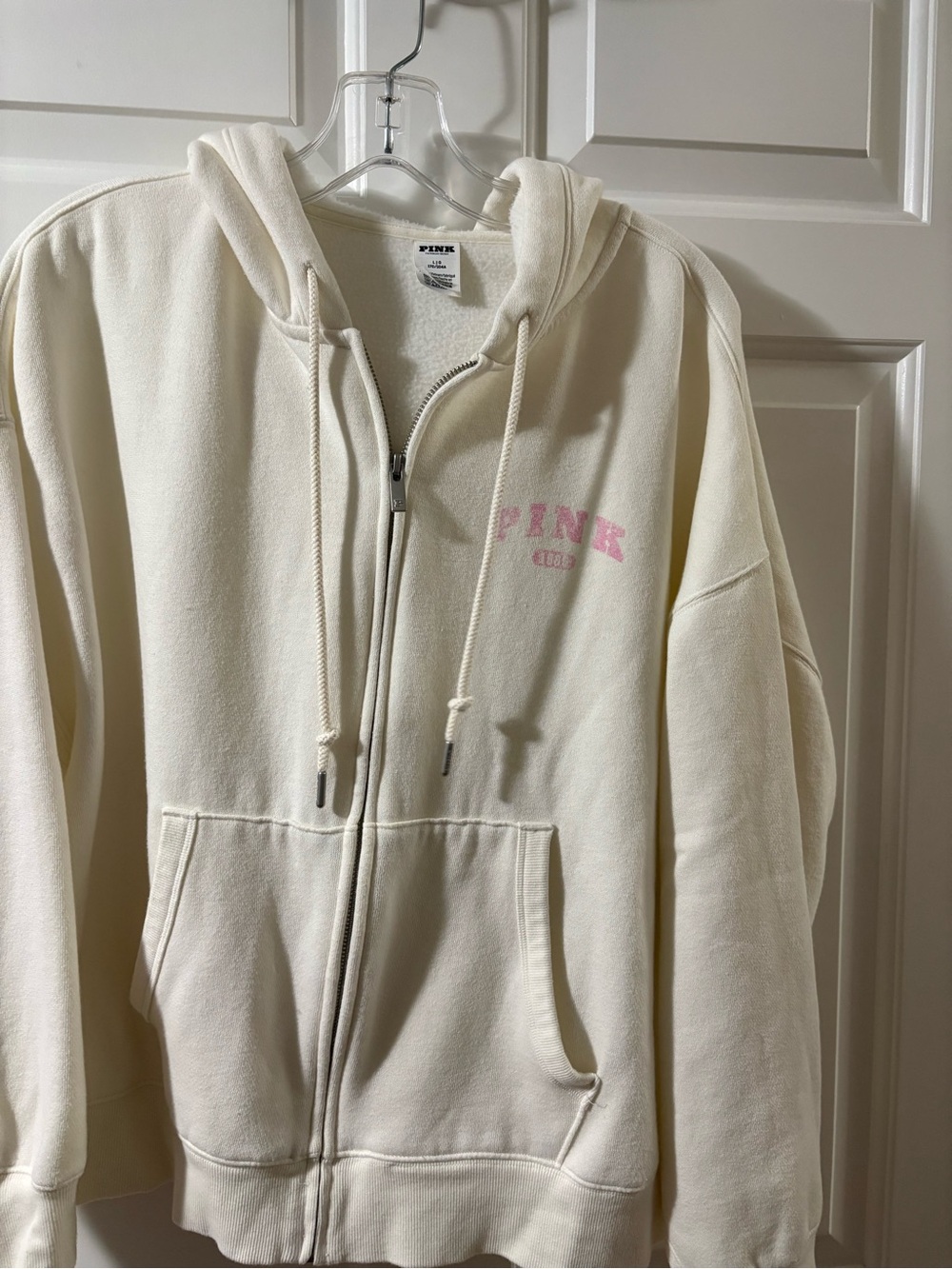 PINK Victoria's Secret Cream Zip-Up Hoodie with Pink Logo